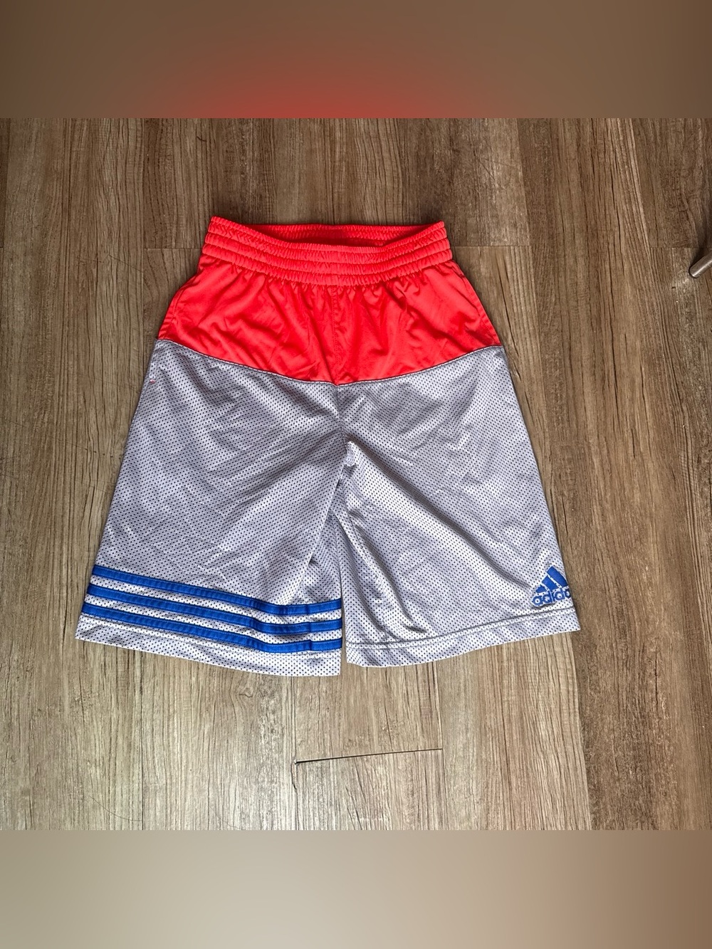 adidas Red, Gray and Blue Mesh Basketball Shorts
